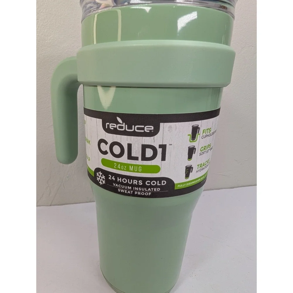 Reduce COLD1 Stainless Steel Glacier 24oz Cold Mug Cup w/ Straw &‎ Handle Green